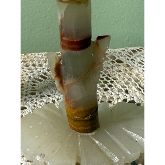 Vintage MCM Carved Onyx Flower Candle Stick Holders - Picture 9 of 16